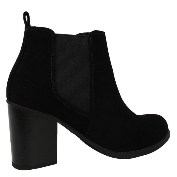 Black Faux Nubuck Leather Chelsea Block Heel - Picture 3 of 5